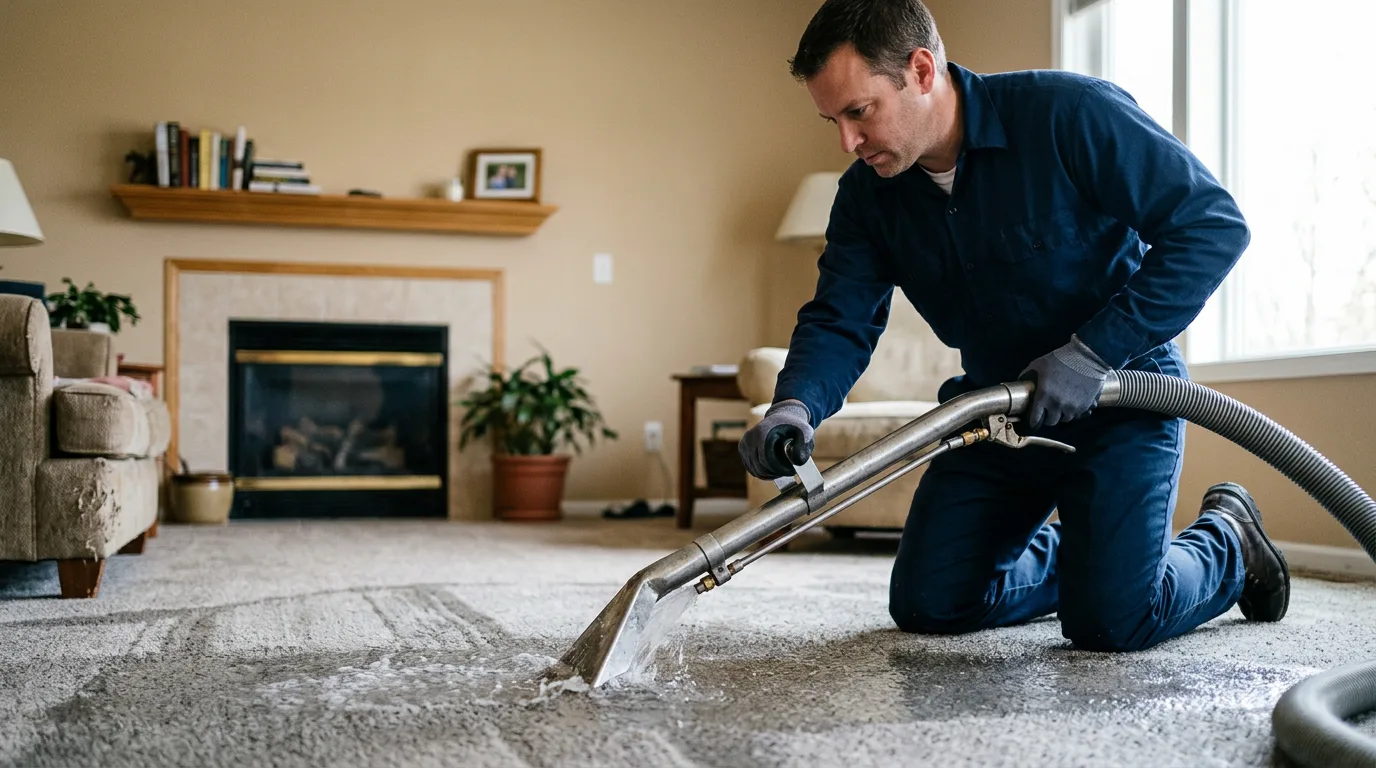 Water damage restoration technician working near Westport, IN